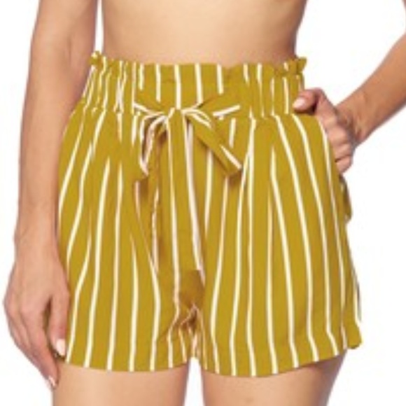 Pants - STRIPED SHORTS MUSTARD WOMENS LADIES SUMMER SHORTS